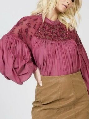 Free People Have It My Way Embroidered Top Boho Festival Cottagecore Hippie